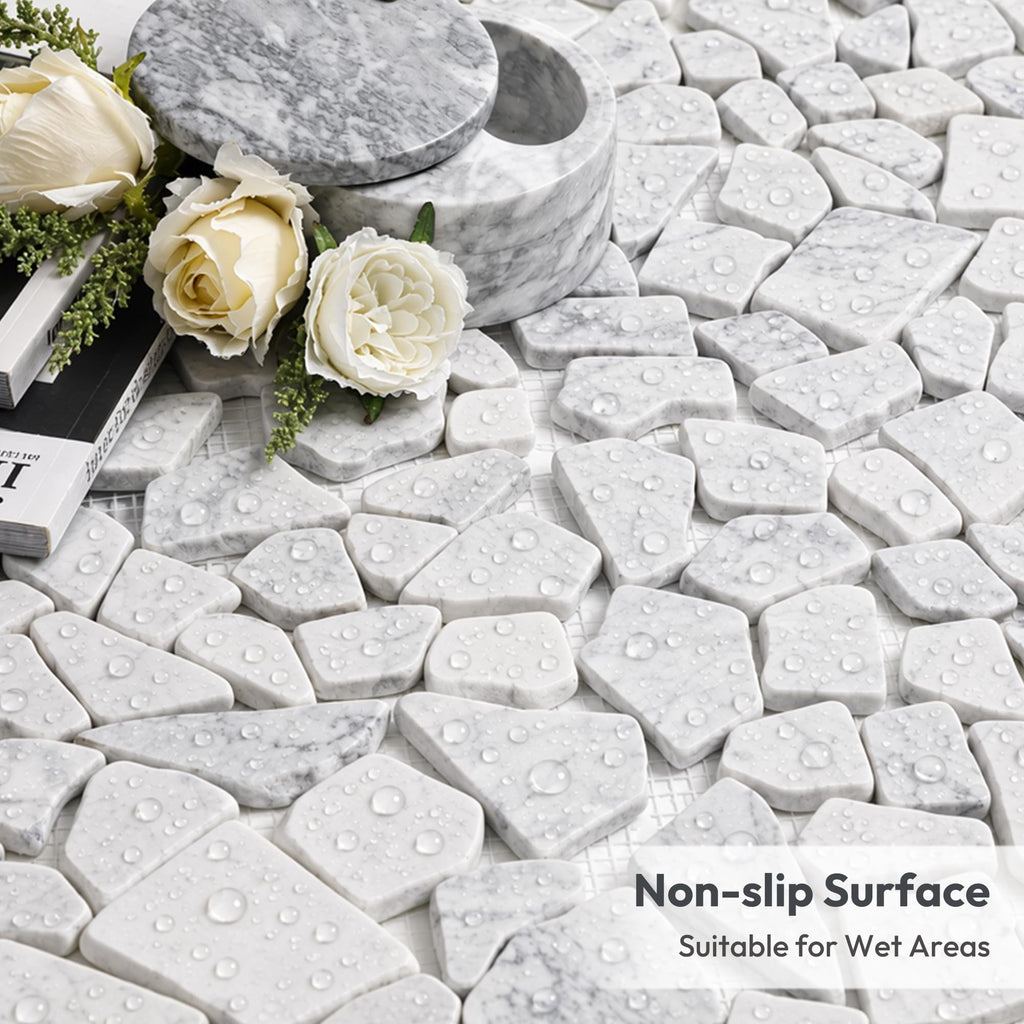 For Shower Floor 12x12 Inch, Carrara White, 5 Sheets