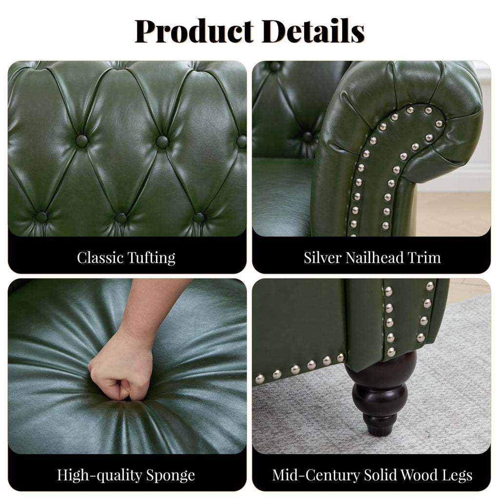 Chesterfield Sofa, 3 Seater Tufted Couch, Classic Button Tufted Upholstered Sofa, Modern Mid-Century PU Leather Sofa