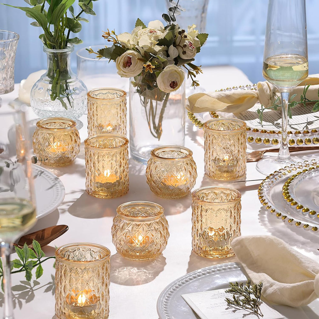 36 Pcs Assorted Gold Votive Candle Holders, Tea Light Candle Holder Glass for Wedding Table Decor, Gold Candle