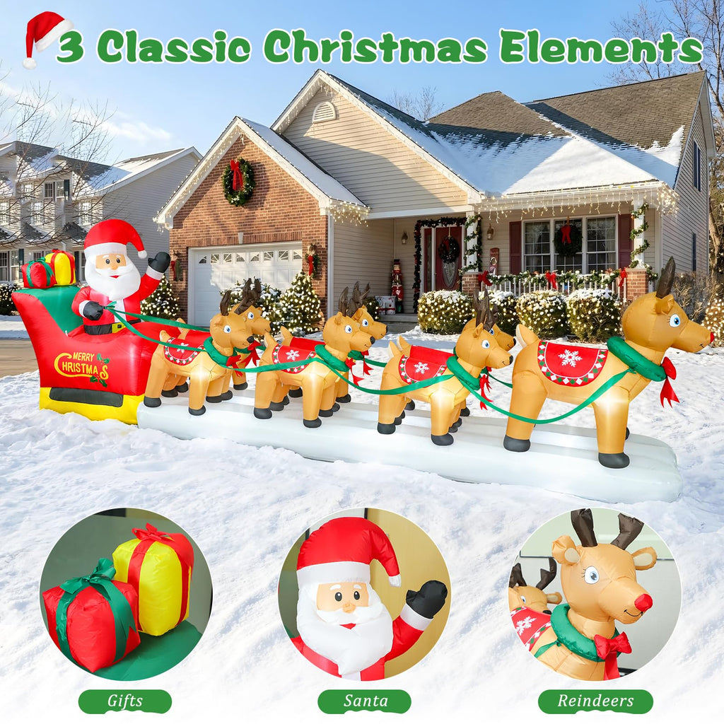 12.5 FT Long Christmas Inflatable Santa Claus on Sleigh with 7 Reindeers