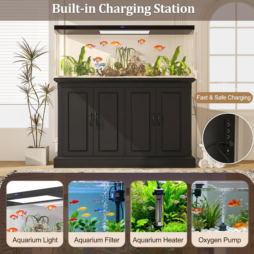 55-75 Gallon Aquarium Stand with Power Outlet, Heavy Duty Fish/Turtle Tank Stands with 4 Cabinets, Reptile Tank Stand