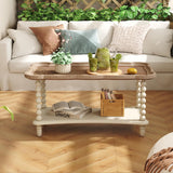 Farmhouse Coffee Table, Rustic White French Country Center Table with Storage Shelf, Wood Coffee Tables Dining Room