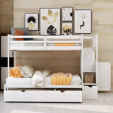 Twin Over Full/Twin Bunk Bed with 3 Drawers, 4 Storage and Cabinet Door