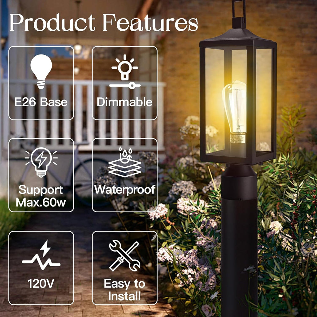 17 Inch Outdoor Lamp Post Light Fixture, Exterior Pillar Lights Post Sconce for Residential Sidewalk Pier Mount