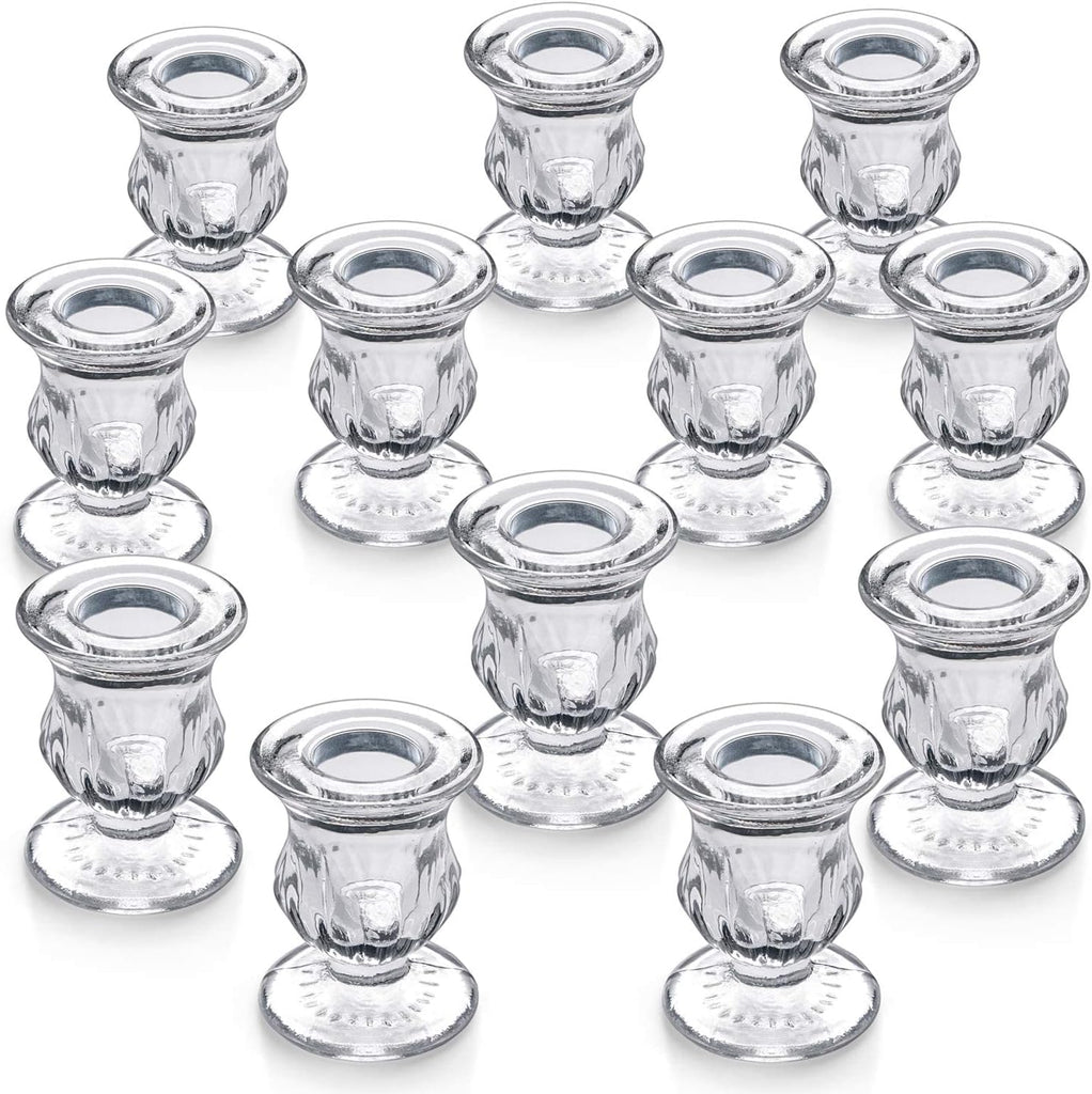 Candlestick Holders Set of 12-2.5" H Taper Candle Holders Bulk - Clear Glass Candle Holder for Rustic Wedding