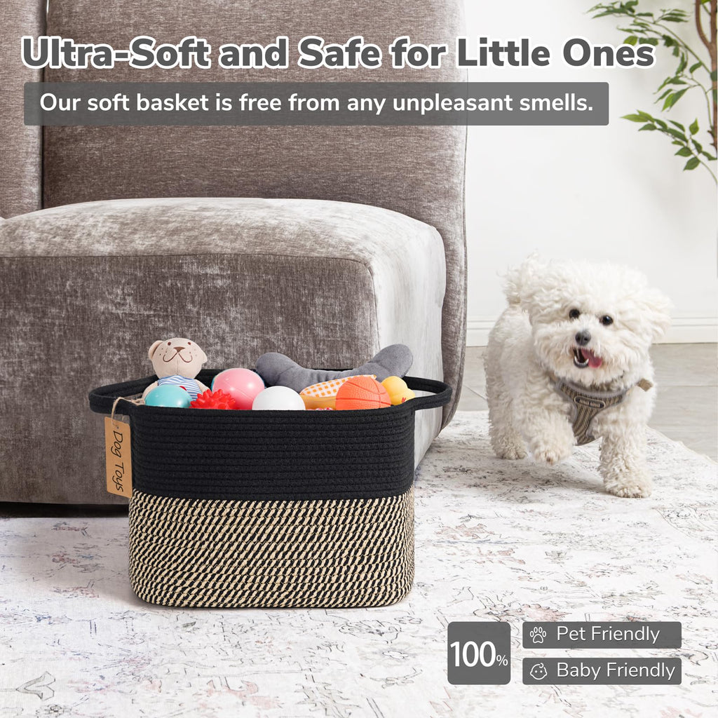 Woven Storage Basket for Shelves, Rectangle, Black & Jute