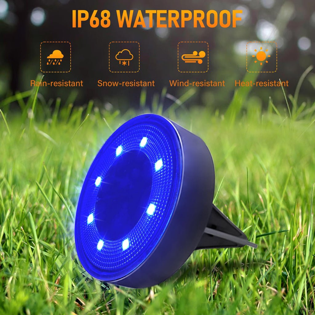 Solar Ground Lights 8 Pack, IP68 Waterproof Solar In-Ground Light for Outdoor, Flat Landscape Lighting, Garden Disc