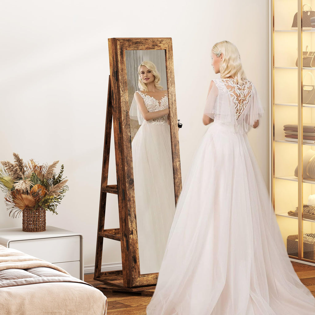 Mirror Jewelry Cabinet Standing, 360° Swivel Mirror with Storage Full Length with Jewelry Storage, Jewelry Organizers