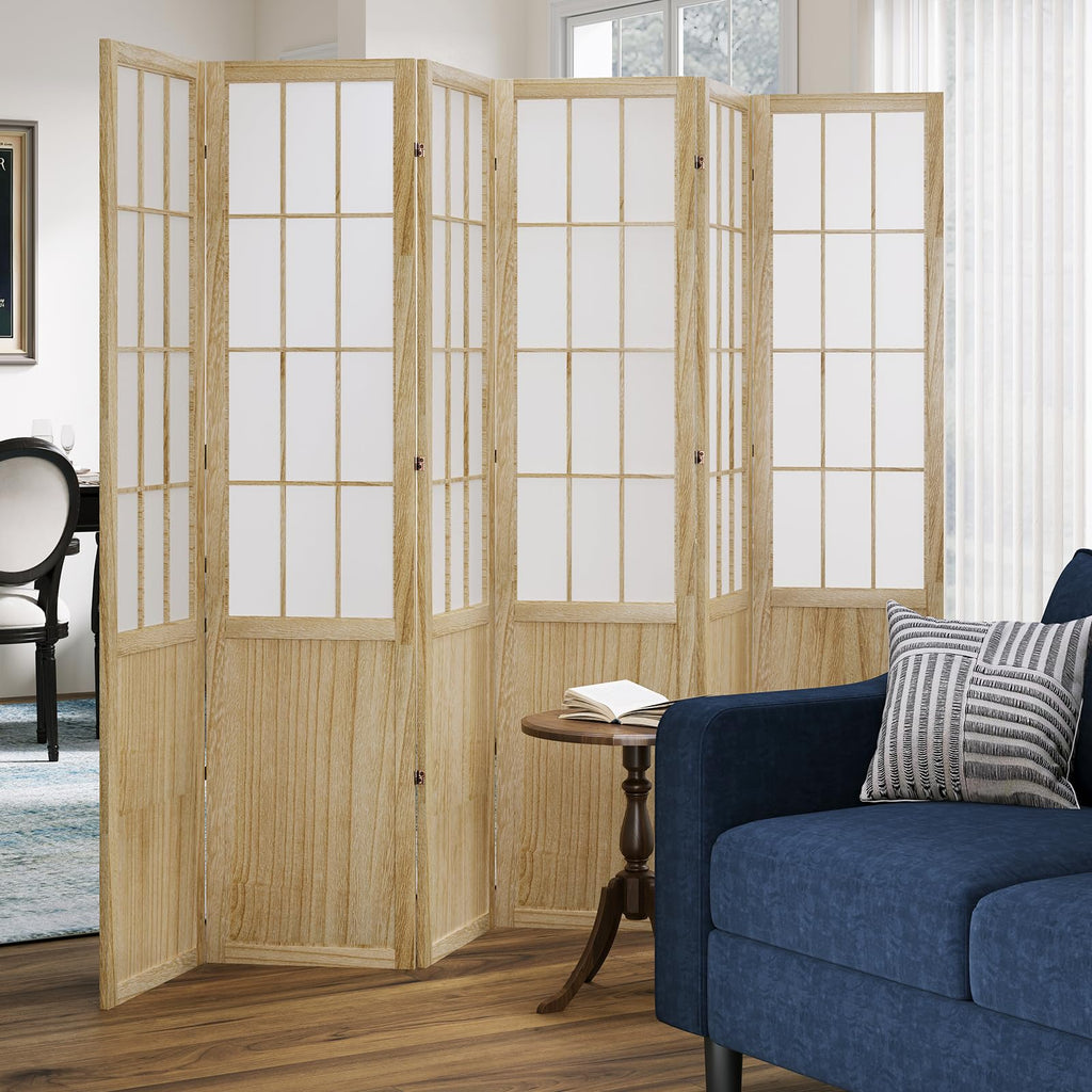 5.6FT Room Divider and Folding Portable Partition Screen, Chinese Japanese Shoji Style for Room Separation - 6 Panel