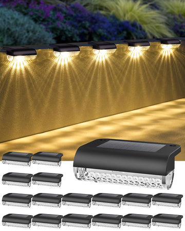 16 Pack Solar Deck Lights Outdoor, Solar Step Lights Led Solar Lights for Outdoor Stairs, 3000K Warm White, Auto