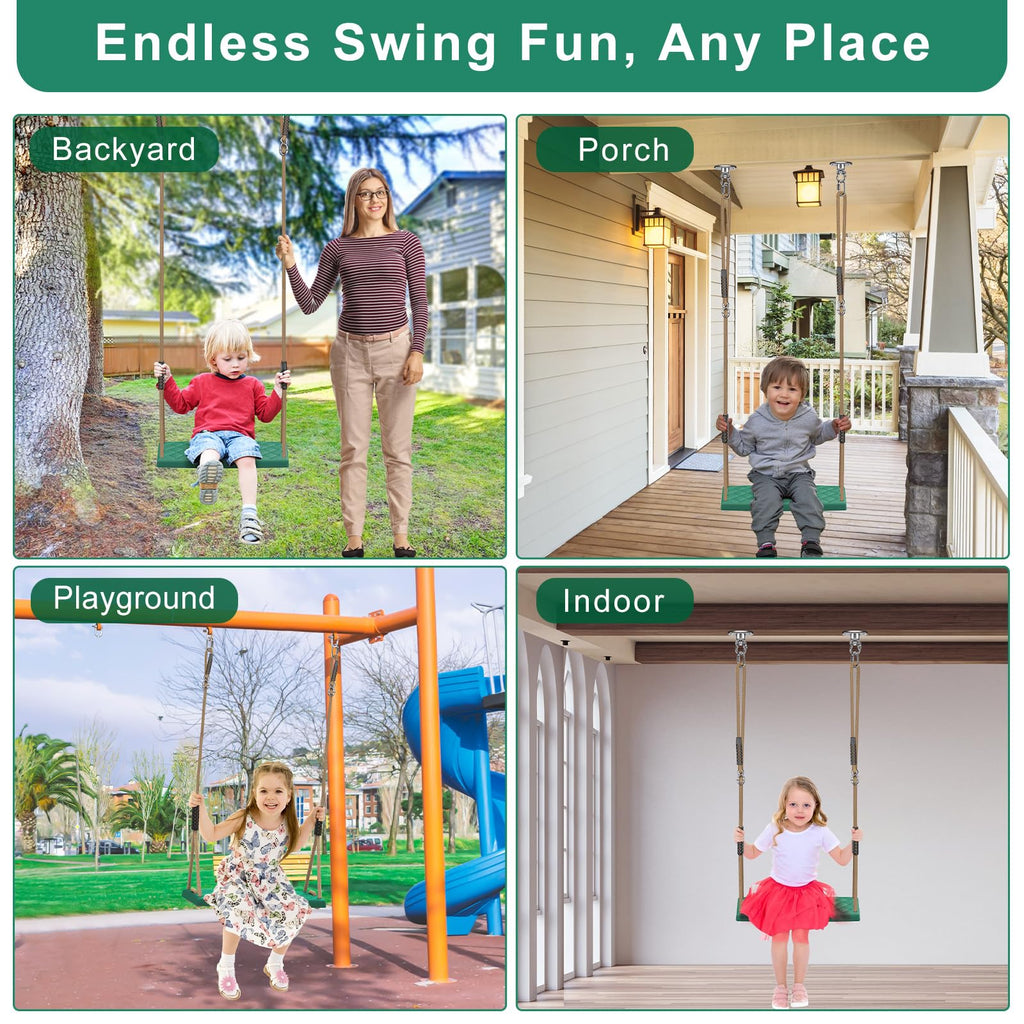 Heavy Duty Swing Seat with Adjustable Rope, Green Kids Tree Swing