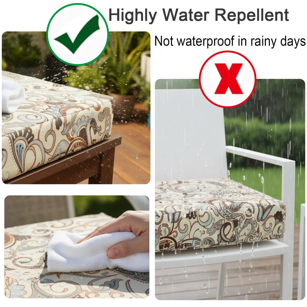 Patio Outdoor Chair Seat Cushion Covers Set 4 Water Repellent Cushion Slipcover with Zipper and Tie, Replacement