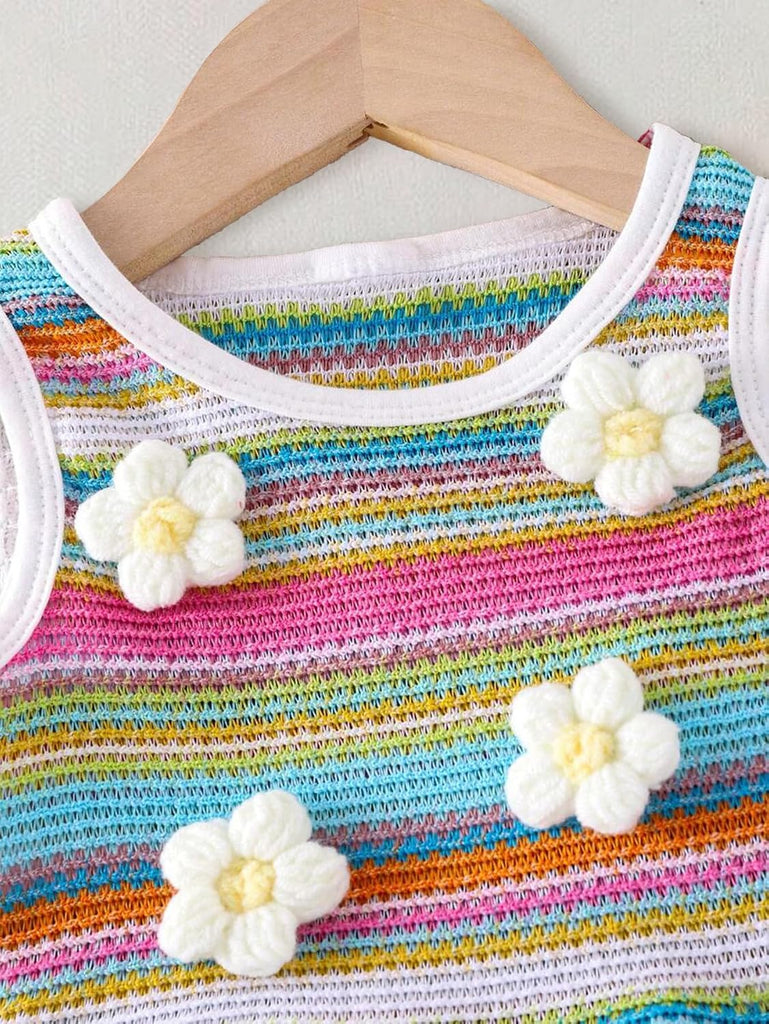 Baby Girls 3D Floral Ruffle Hem Tank Top and Shorts Set
