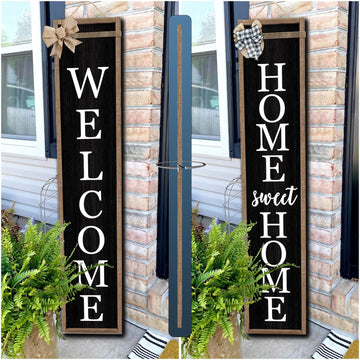 Outdoor Welcome Sign for Front Porch 2 Sided 45"X9" Wood Black