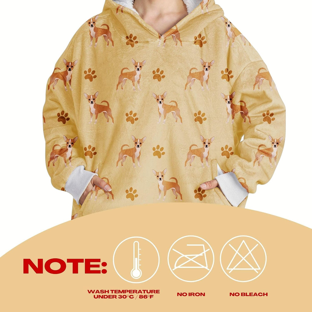 Chihuahua Gifts for Women & Men, Chihuahua Themed Wearable Flannel Blanket Hoodie, Oversized Hooded Sweatshirt, One