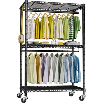 P3 Rolling Clothes Rack, Clothing Racks for Hanging Clothes, Black
