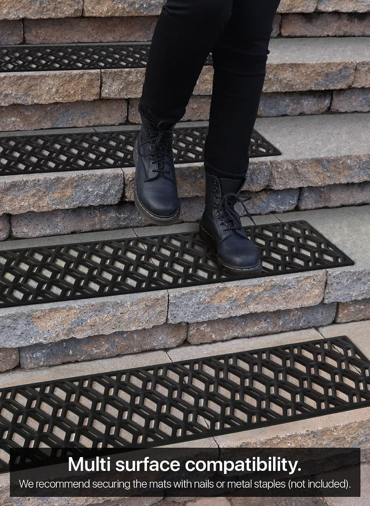 Rubber Stair Treads Non-Slip Outdoor 35"x10" (5-Pack) - Hexagon Anti-Slip Step Mat