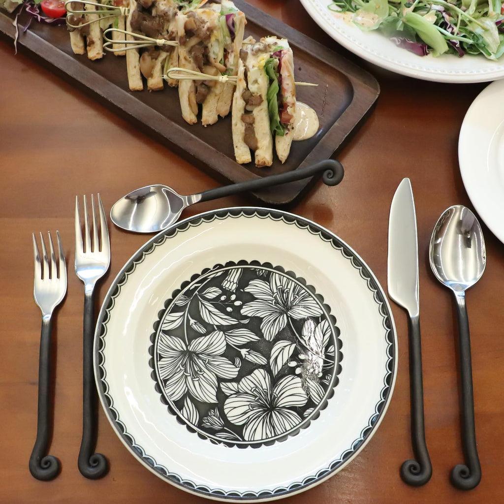 Silverware Set Musical Note Antiqued Black Handle Service for 4