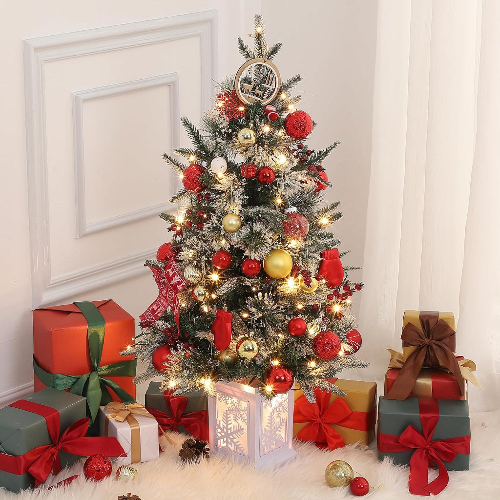 3FT Prelit Christmas Tree, Artificial Xmas Tree with Lighting Base