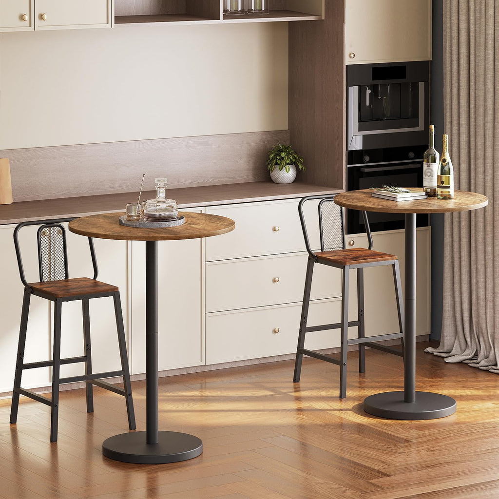 Bar Table, Round Bar Table Set of 2, Counter Height Table, Pub Cocktail Table, Metal Frame, for Bistro, Dining Room