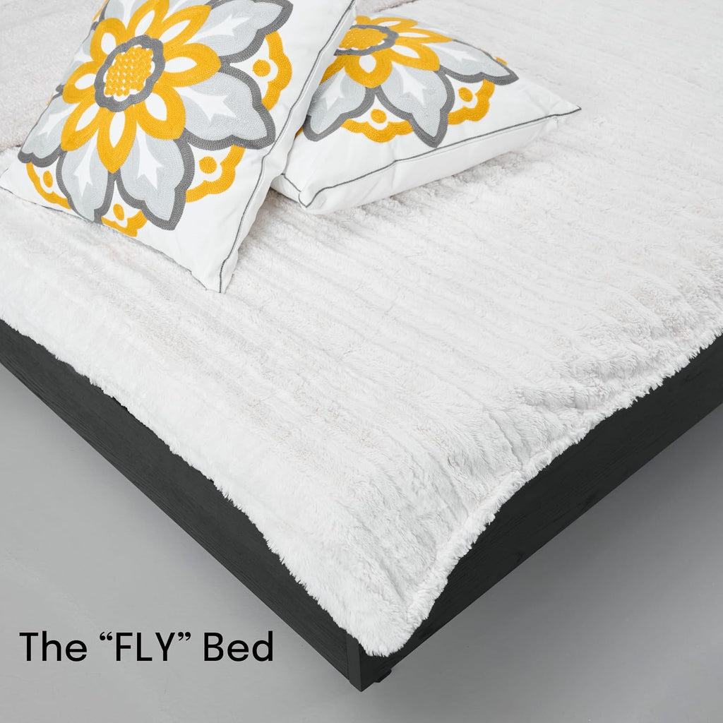 Fly Wooden Bed Frame Without Headboard, Solid Oak and Rubber Wood Foundation with Silent Slats and Wood Central
