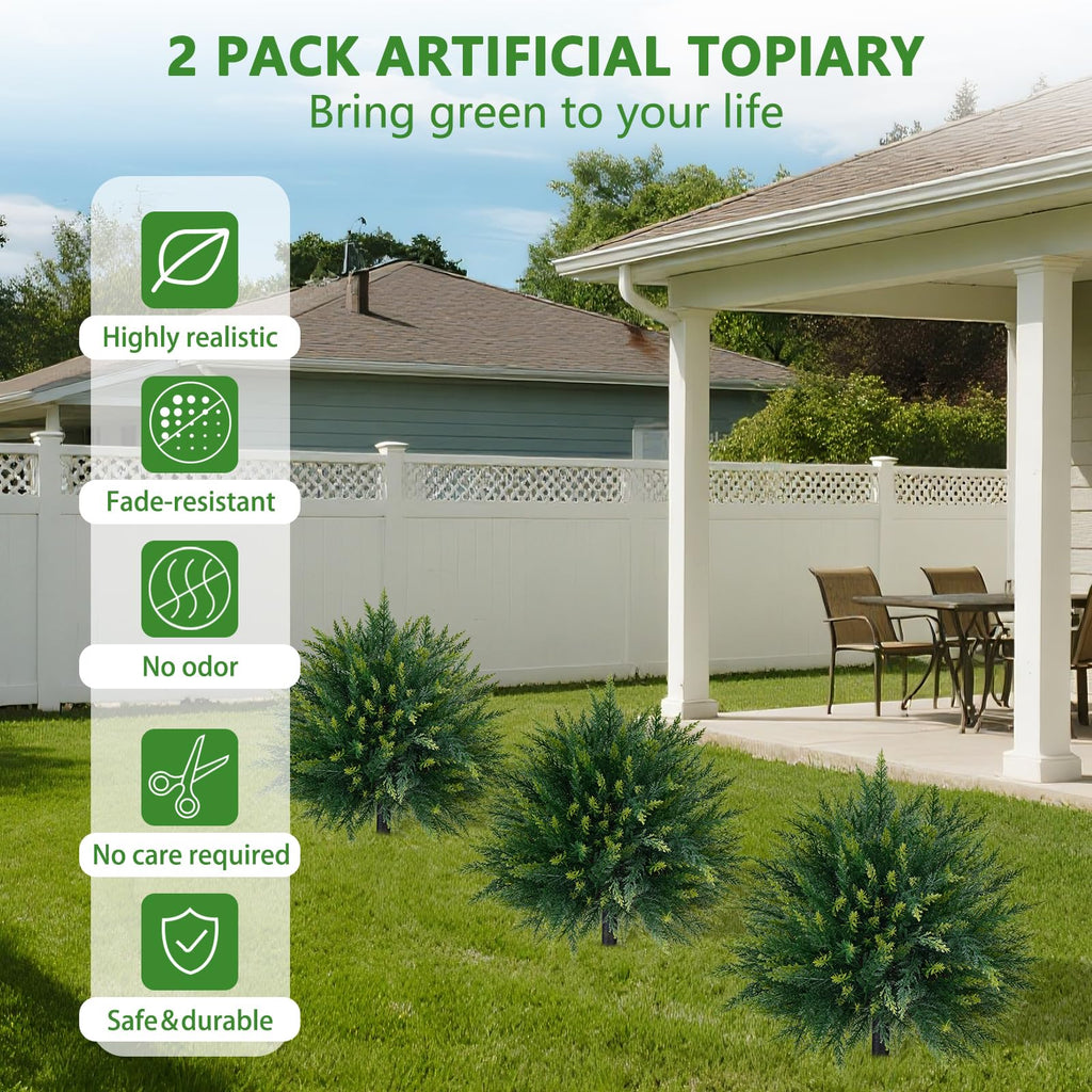 4PCS Artificial Cedar Topiary Ball Tree with Ground Spike, 23"(2FT)