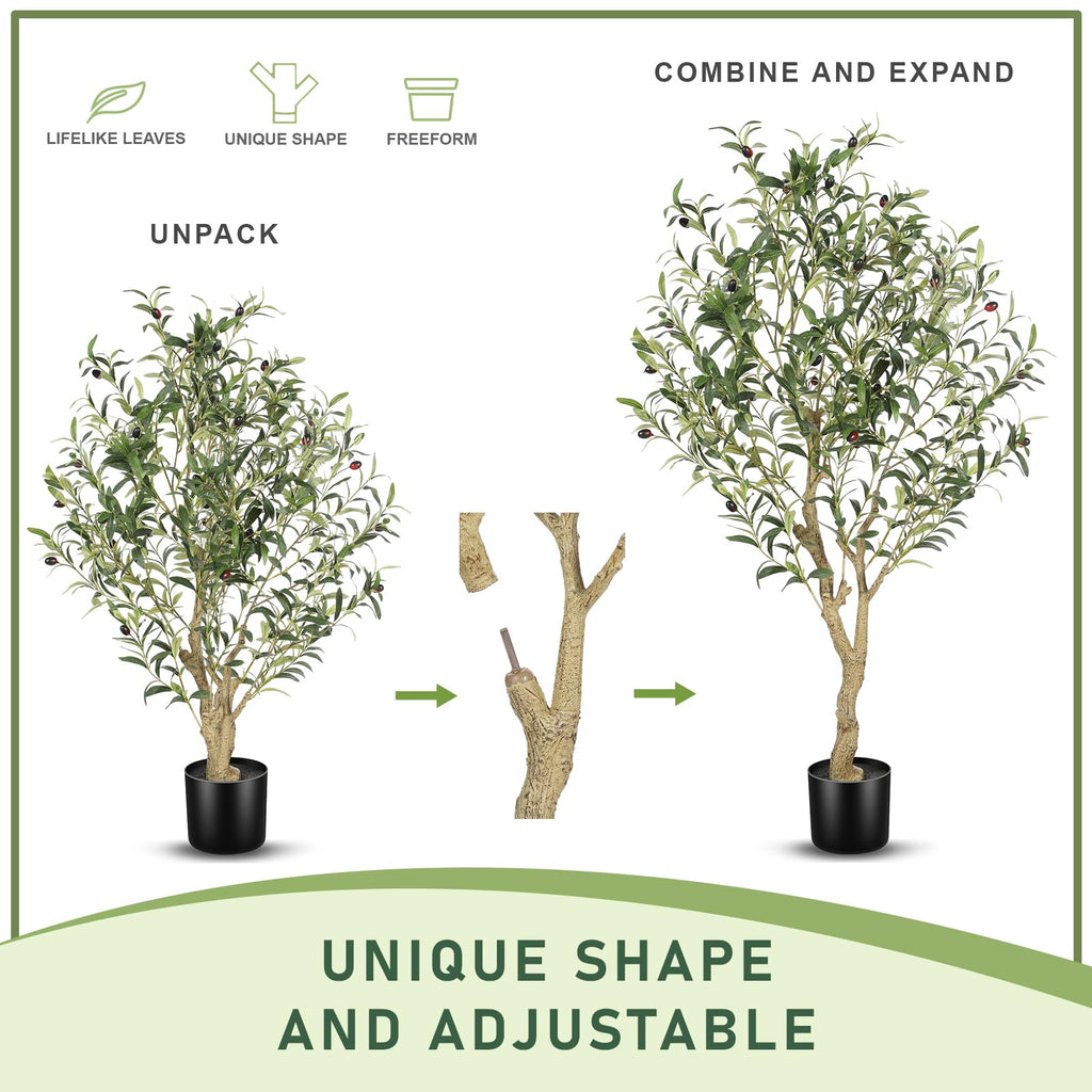 Faux Olive Tree 4ft with Large Olive Branches and Lifelike Leaves