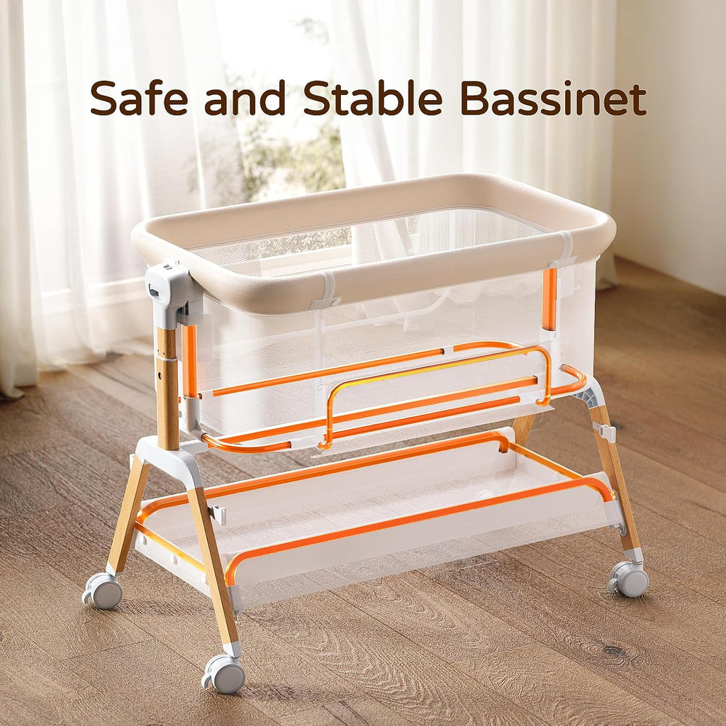 3 in 1 Baby Bassinet Bedside Sleeper,Bedside/Rocking Bassinet for Baby with Waterproof Comfy Mattress and Lockable