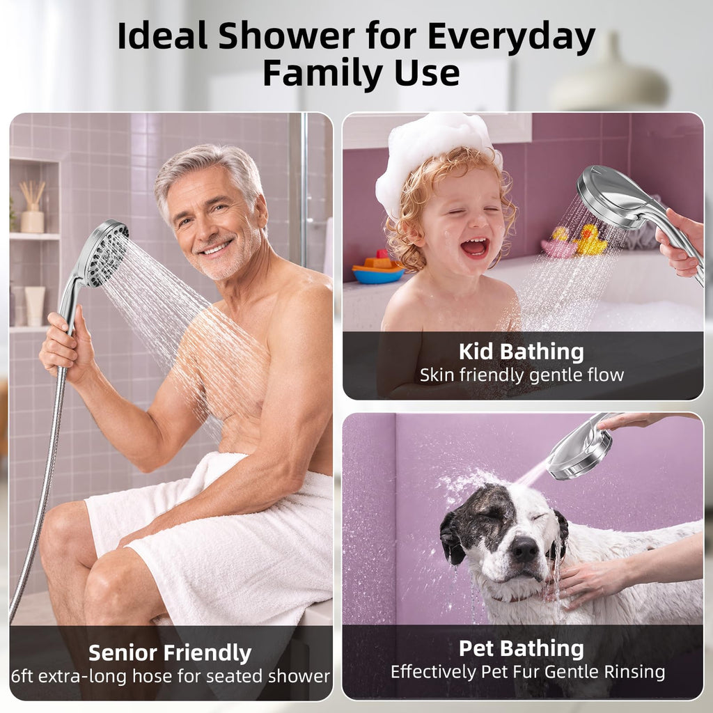 9 Functions High Pressure Handheld Shower Head with Power Wash