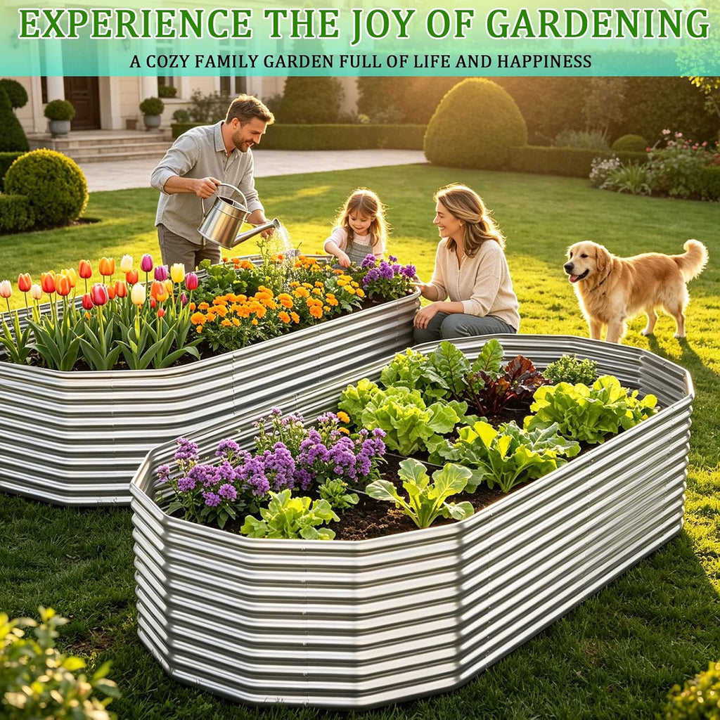 Raised Garden Bed Outdoor Upgrade Oval 2 Pack Tall 8x4FT, Galvanized Metal Garden Beds to Grow More in the Same