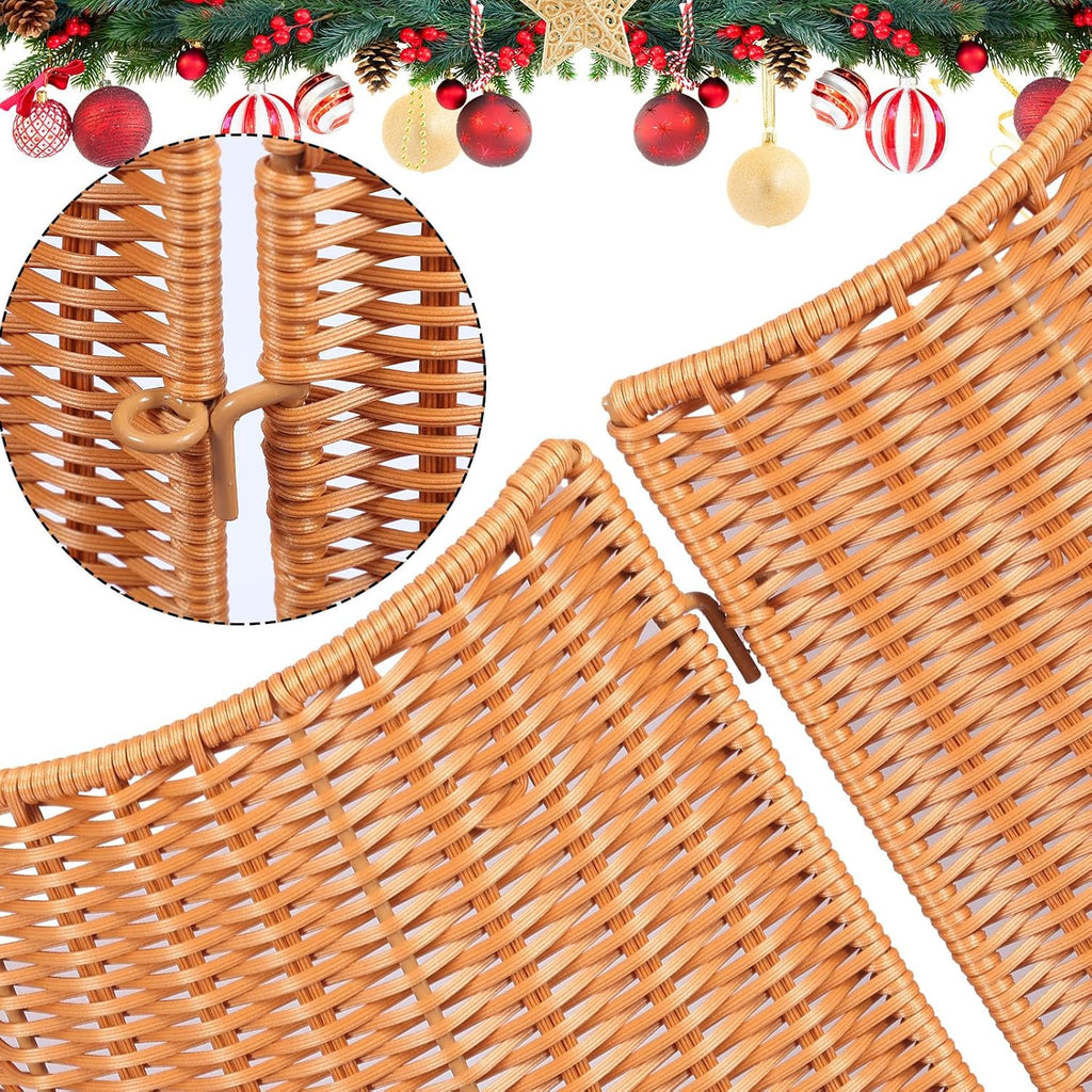 Woven Rattan Christmas Tree Collar, 27.95 Inch Scalloped Edge