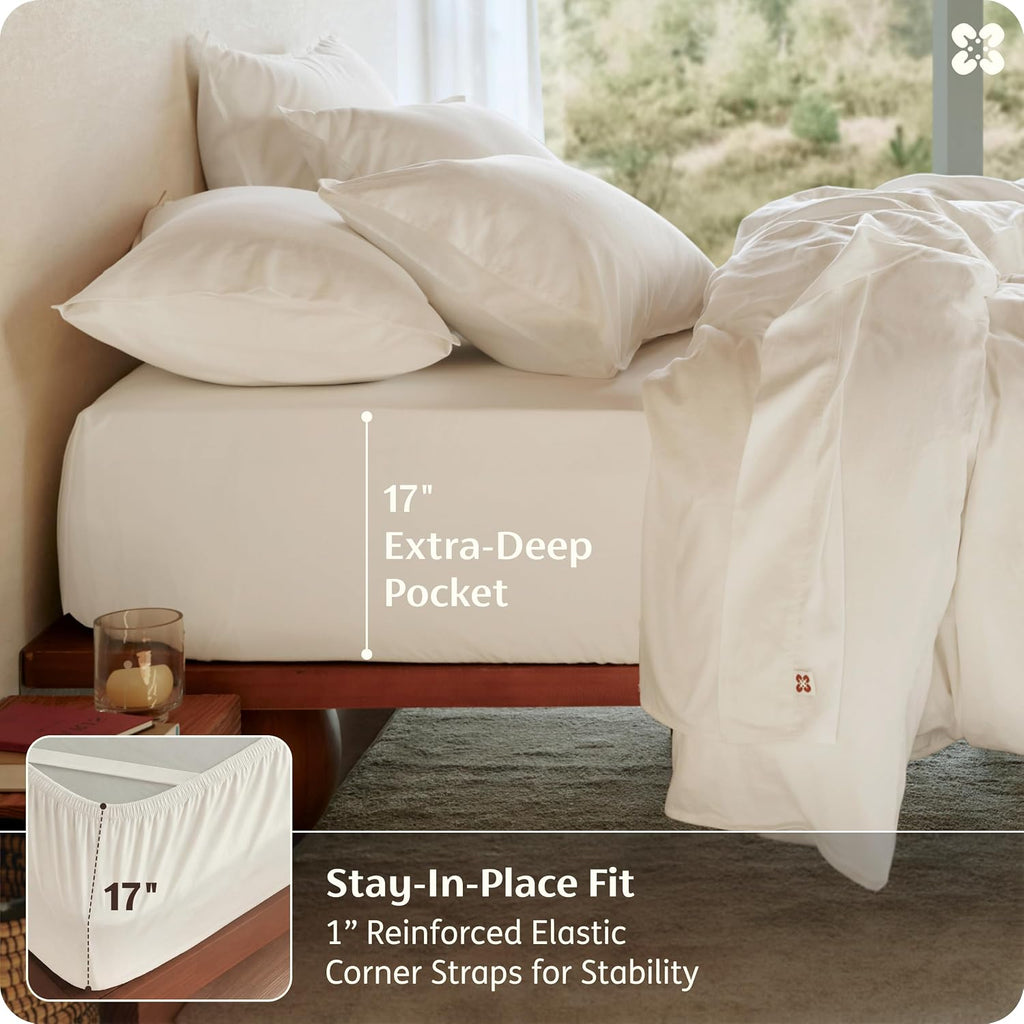 100% GOTS Certified Organic Cotton Sheets, King Sheets Set, 17" Deep Pocket Bedsheets with Corner Straps