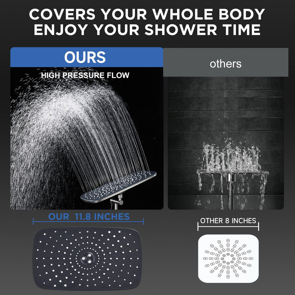 Gunmetal Gray 11.8" High Pressure Shower Head with Handheld, Durable