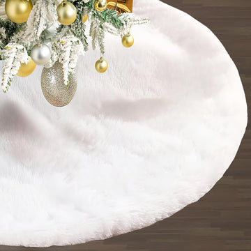 72 Inch White Christmas Tree Skirt,Faux Fur Large Tree Skirt for Christmas Tree Decorations Xmas Party Holiday