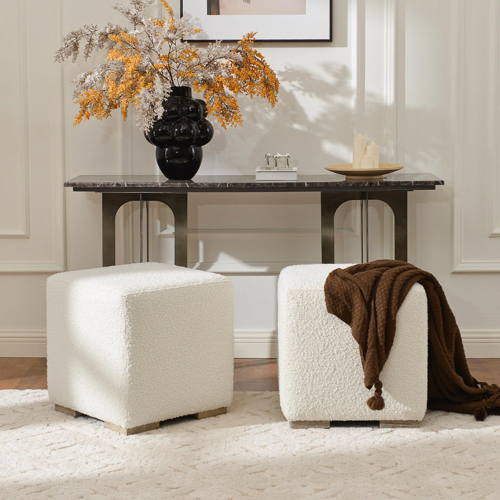 18.5" Wide Modern Square Boucle Ottoman Set of 2