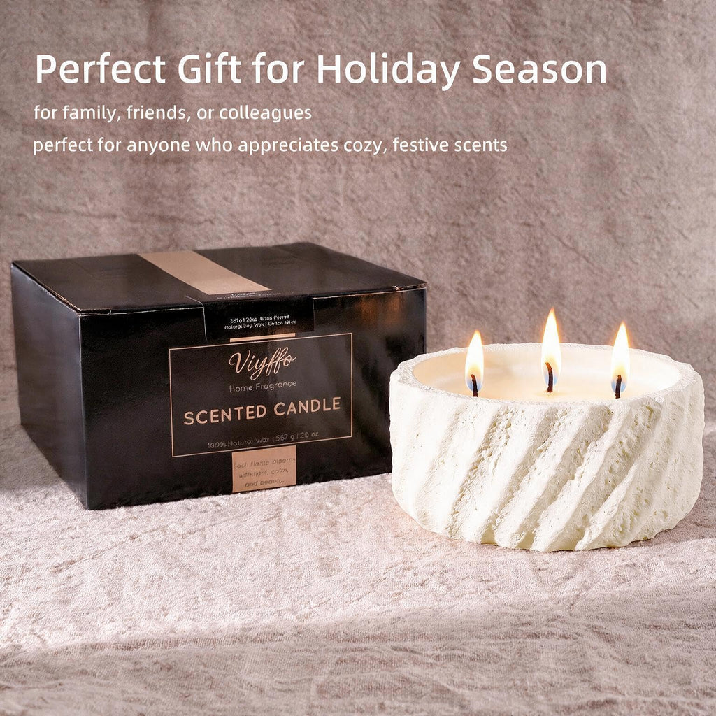 Large 20oz Fall Scented Candle - Creamy Vanilla, 3 Wick Non Toxic Soy Candles for Women, Matte Ivory White Ceramic