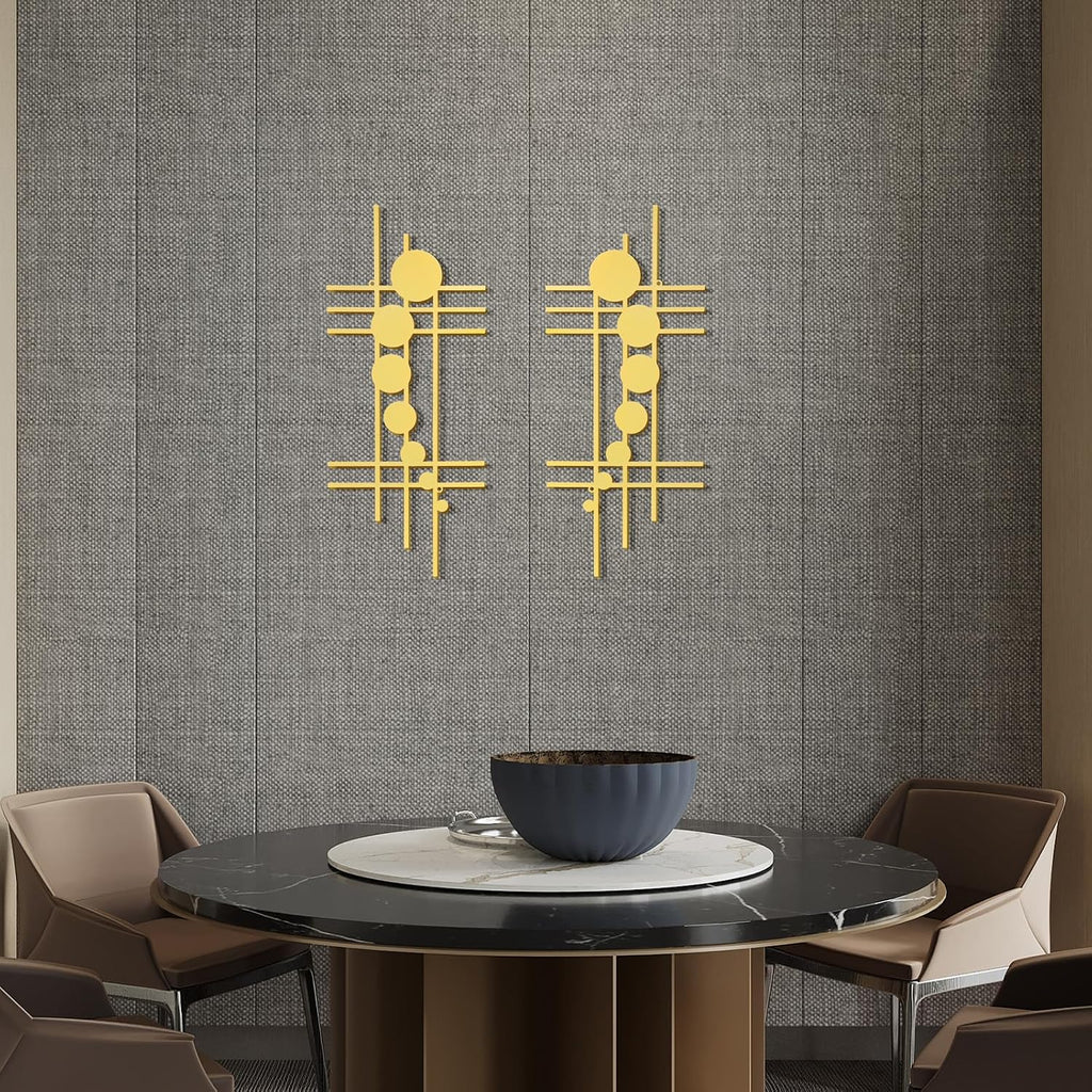 Metal Wall Art 15.75x7.09 in Vertical Abstract Geometric Gold - Set of 2