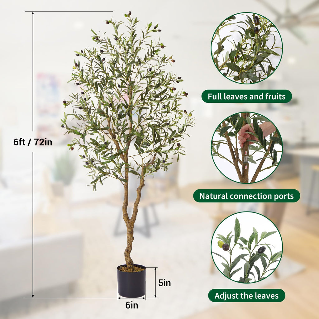 Artificial Olive Trees, 6Ft Tall Faux Olive Tree with Realistic Leaves and Fruits, Fake Potted Olive Silk Tree, Floor