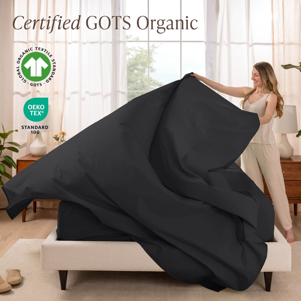 100% Organic Cotton Percale Sheet Set (Queen, Black)