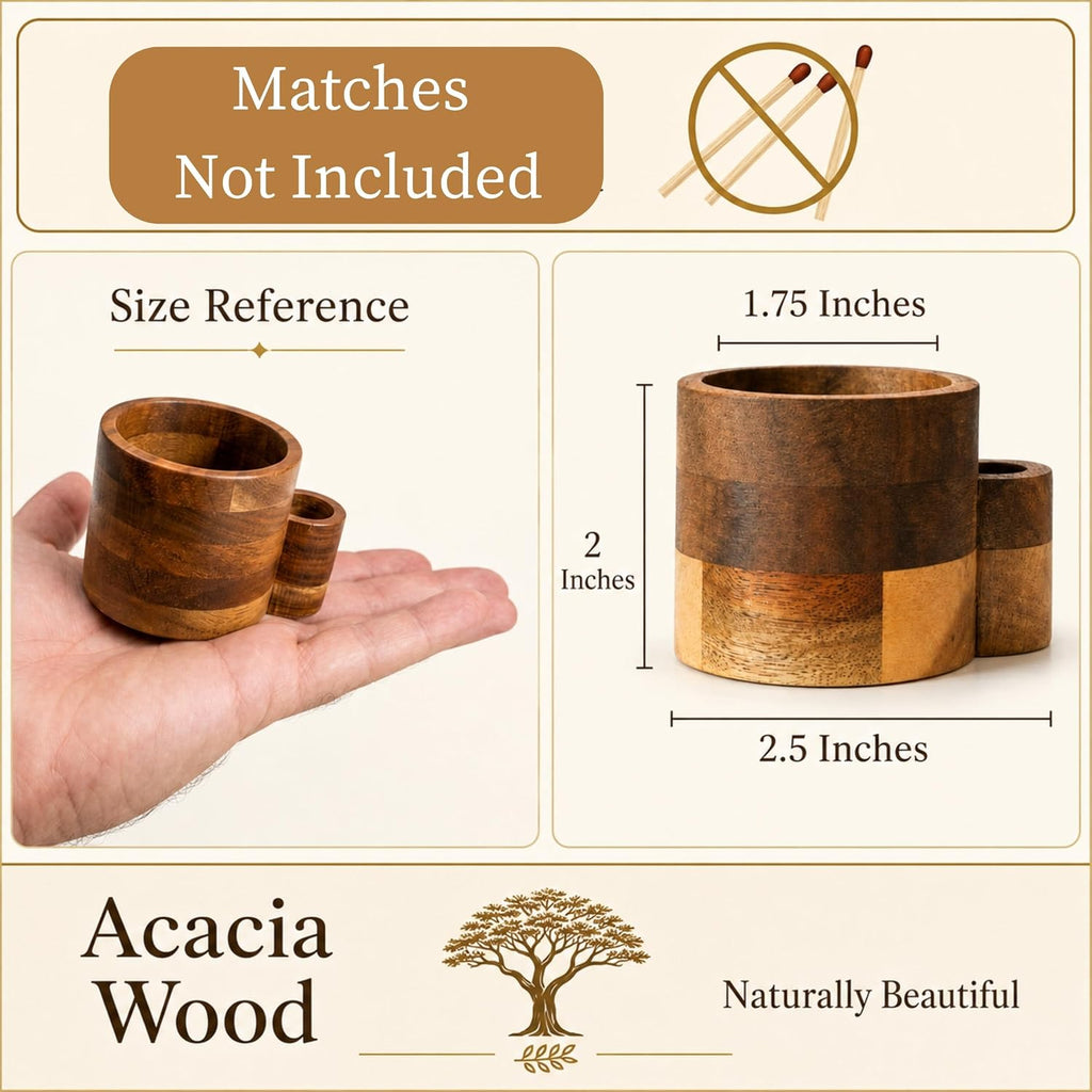 The Easy Strike Acacia Wood Match Holder with Striker - 3.25" x 2" (1Pc)