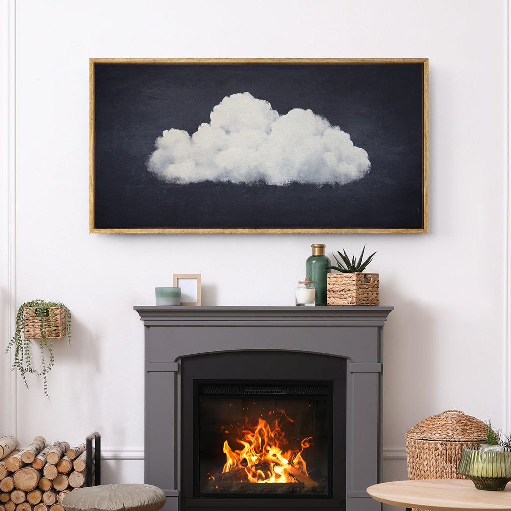 Extra Large Framed Canvas Print Wall Art Solitary Cloud Minimalist Sky Illustrations Modern Art Calm Warm - 60"x30"