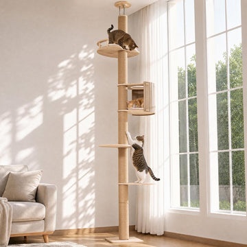 Floor to Ceiling Cat Tree, 78-108in (6.5-9ft) Adjustable Cat Tower
