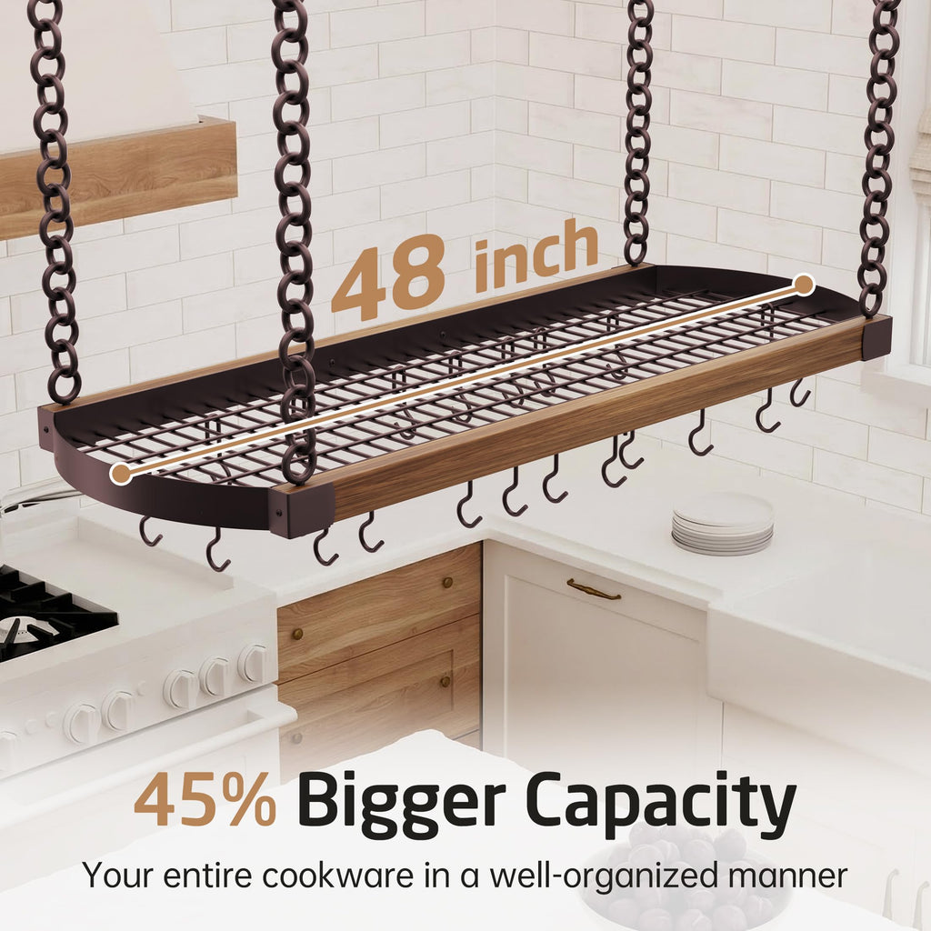 48 Inch Oil Bronze Hanging Pot Rack Ceiling Mount with 130lb Capacity