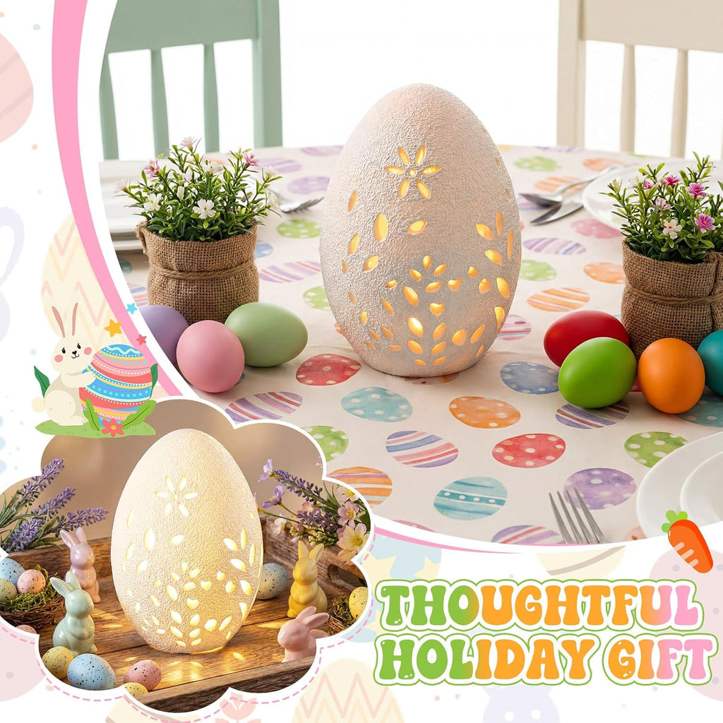 Easter White Terracotta Easter Egg Decor, Farmhouse Rustic Hollow Large Egg Resin Statue Table Centerpiece