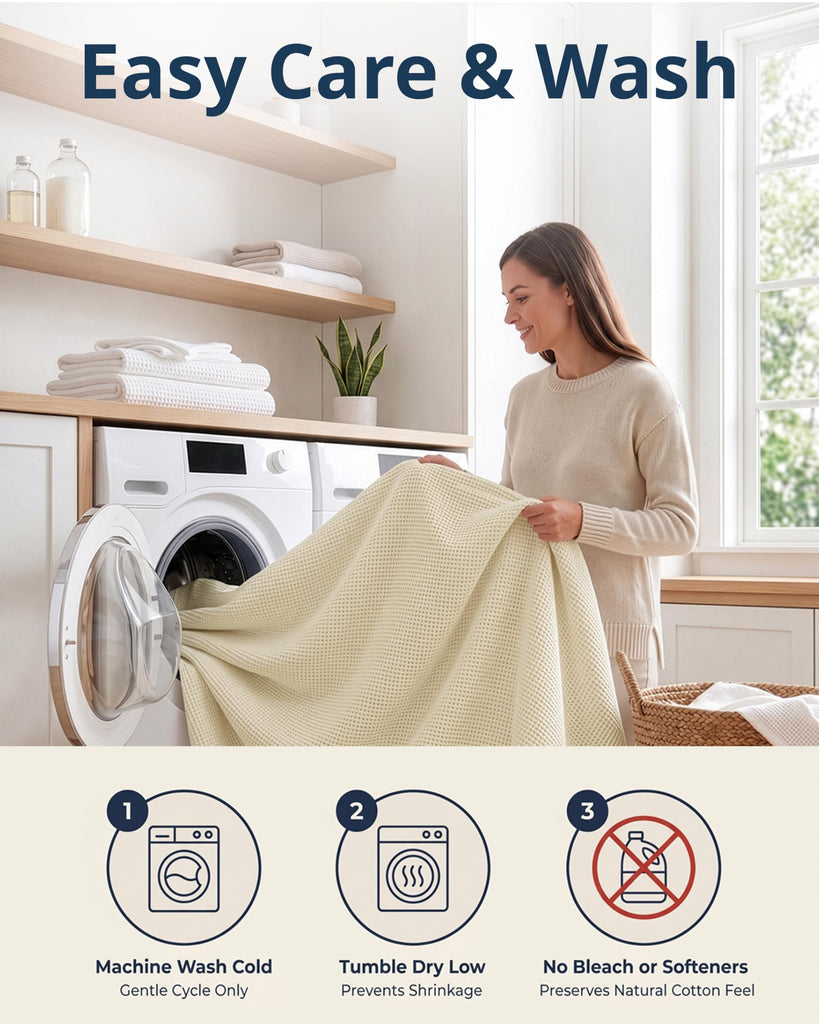 100% Cotton Blankets King Size, Waffle Weave - Sugar Swizzle