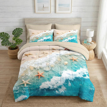 Comforter Set with Sheets, 5 Pieces Beach Starfish Bedding