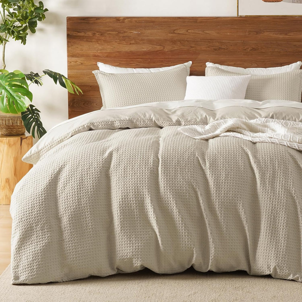 Waffle Weave Duvet Cover Set Queen,Soft Breathable 3pcs Comforter Cover Set with 2 Pillowcases,Textured Home Decor
