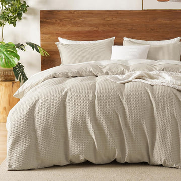 Waffle Weave Duvet Cover Set Queen,Soft Breathable 3pcs Comforter Cover Set with 2 Pillowcases,Textured Home Decor