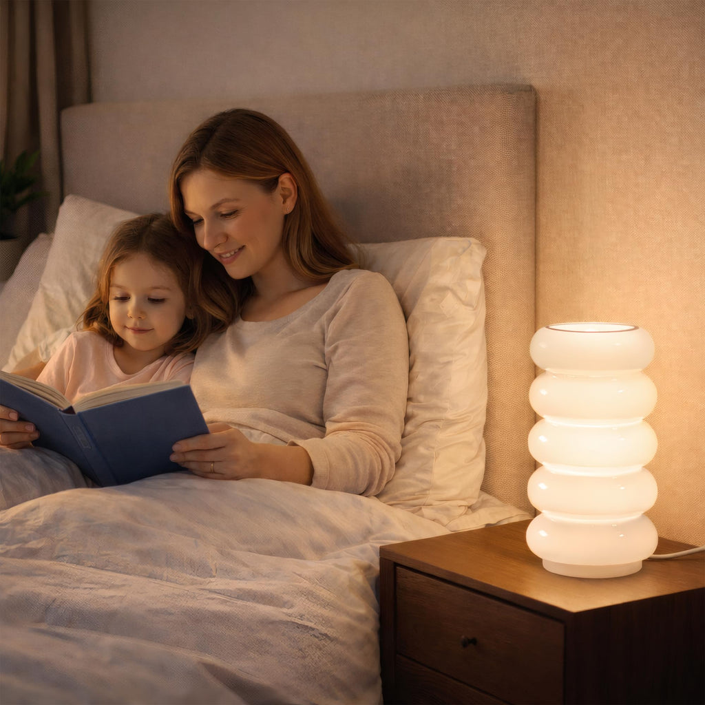 10.4 Inch Glass Table Lamp, Stepless Dimmable Nightstand Lamp, E12 Base