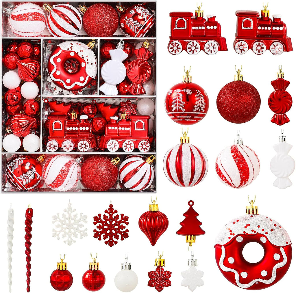 Christmas Balls Ornaments Set, Shatterproof Plastic Decor - Set of 82